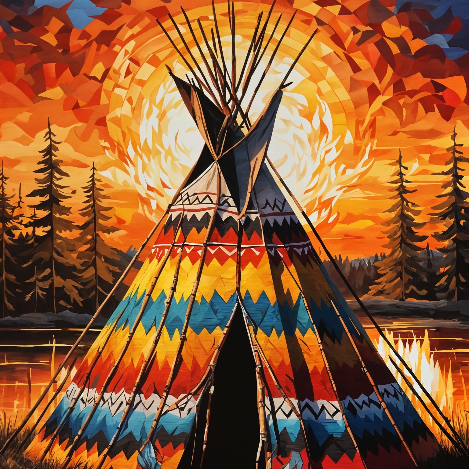 First Nations Teepee with Fire