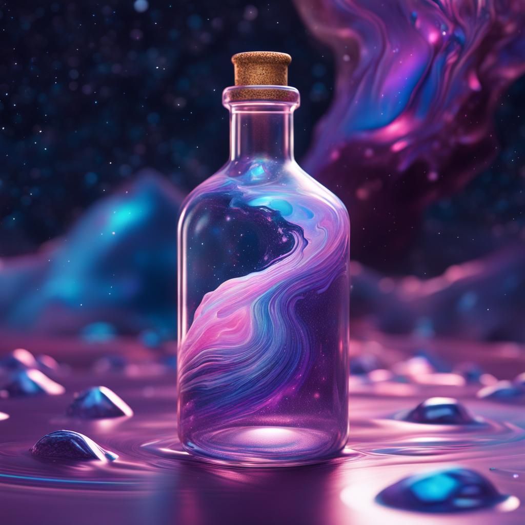 Colorful Liquid Pouring from Crystal Bottle