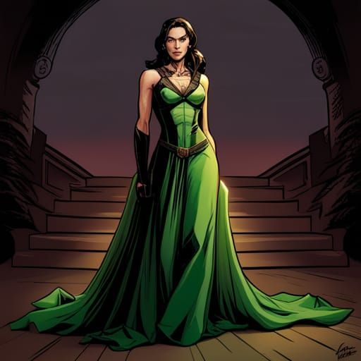 Talia al Ghul in Silk Dress: Comic Book Art