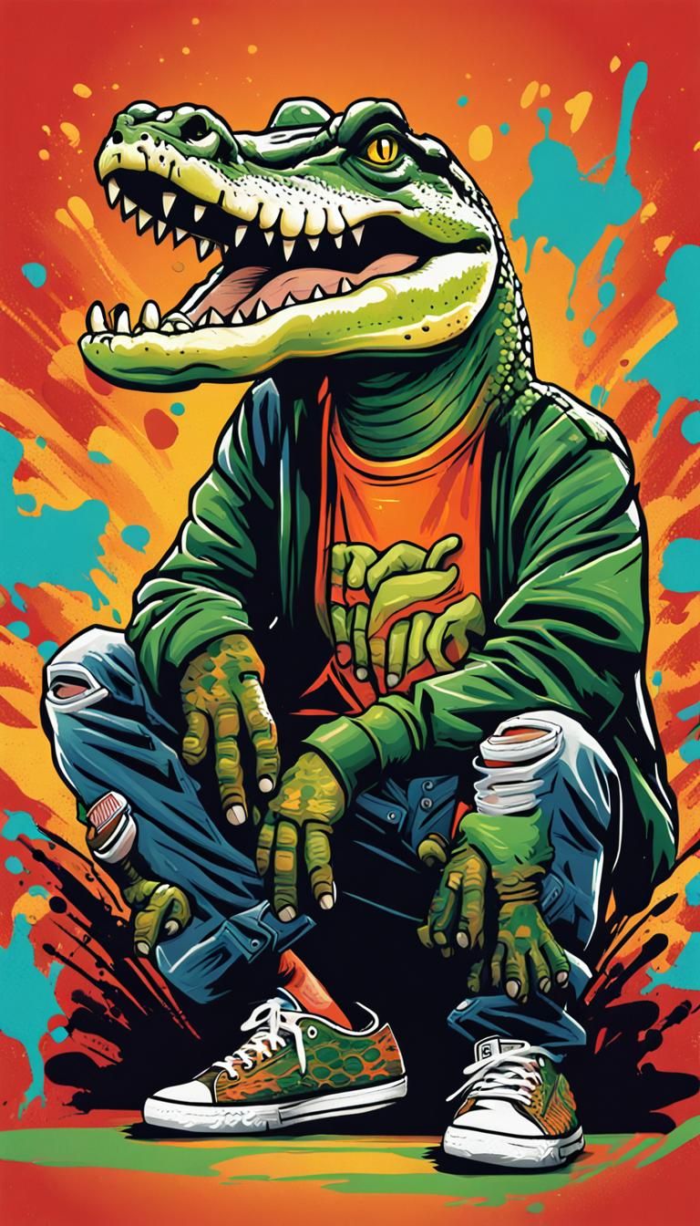 Crocodile Rapper Graffiti Art Vector Illustration