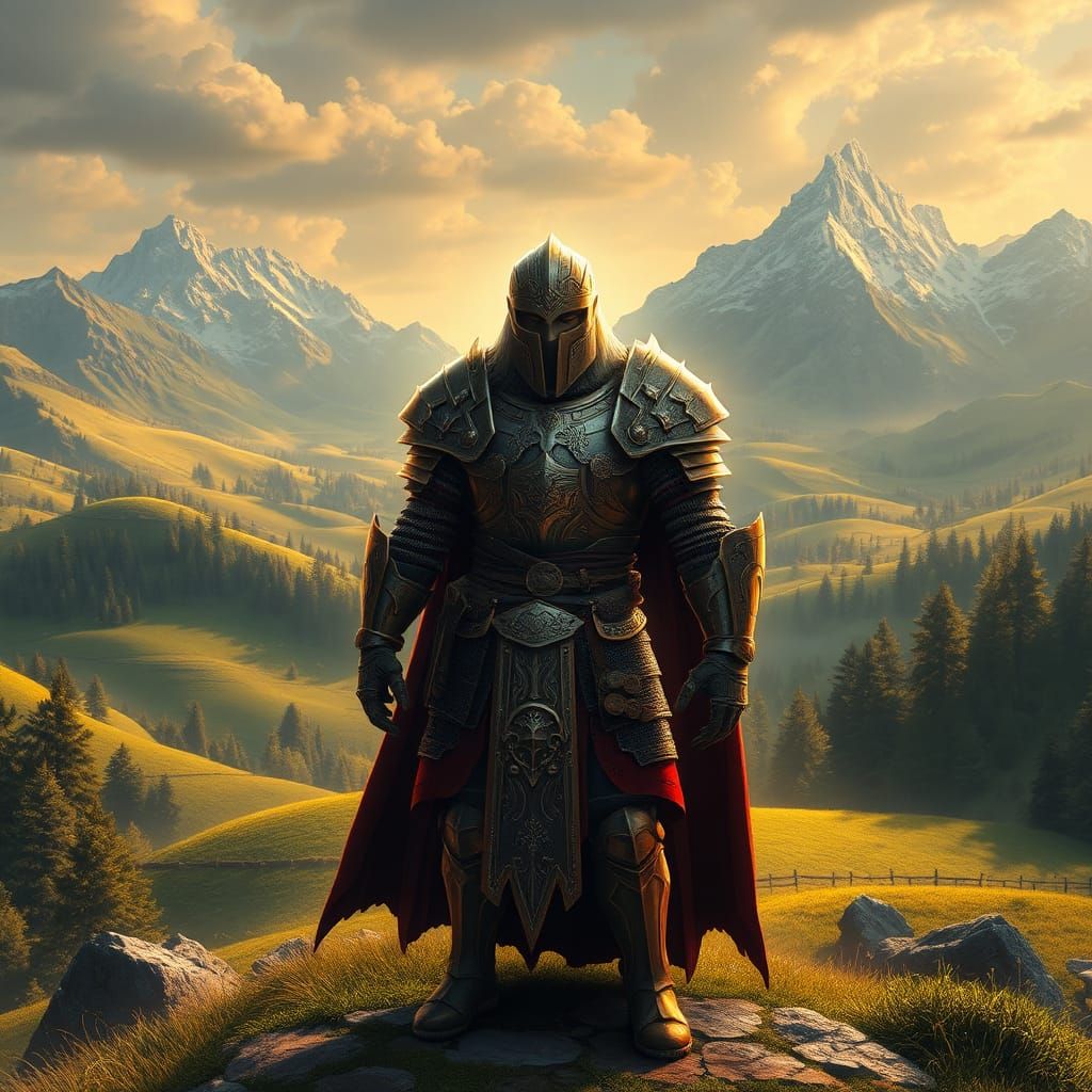 Heroic Warrior in Middle-earth Landscape