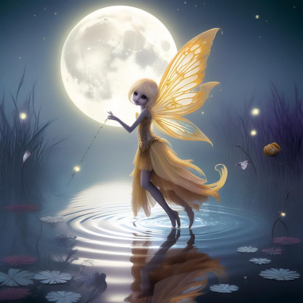 Bioluminescent Fairy Dances in Autumn Moonlight