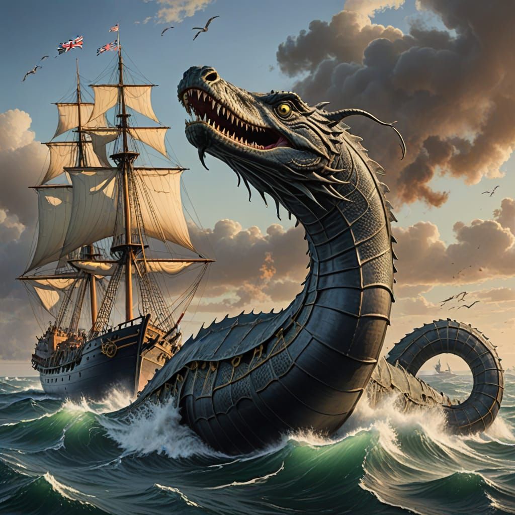 Sea Serpent Attacks British Ship