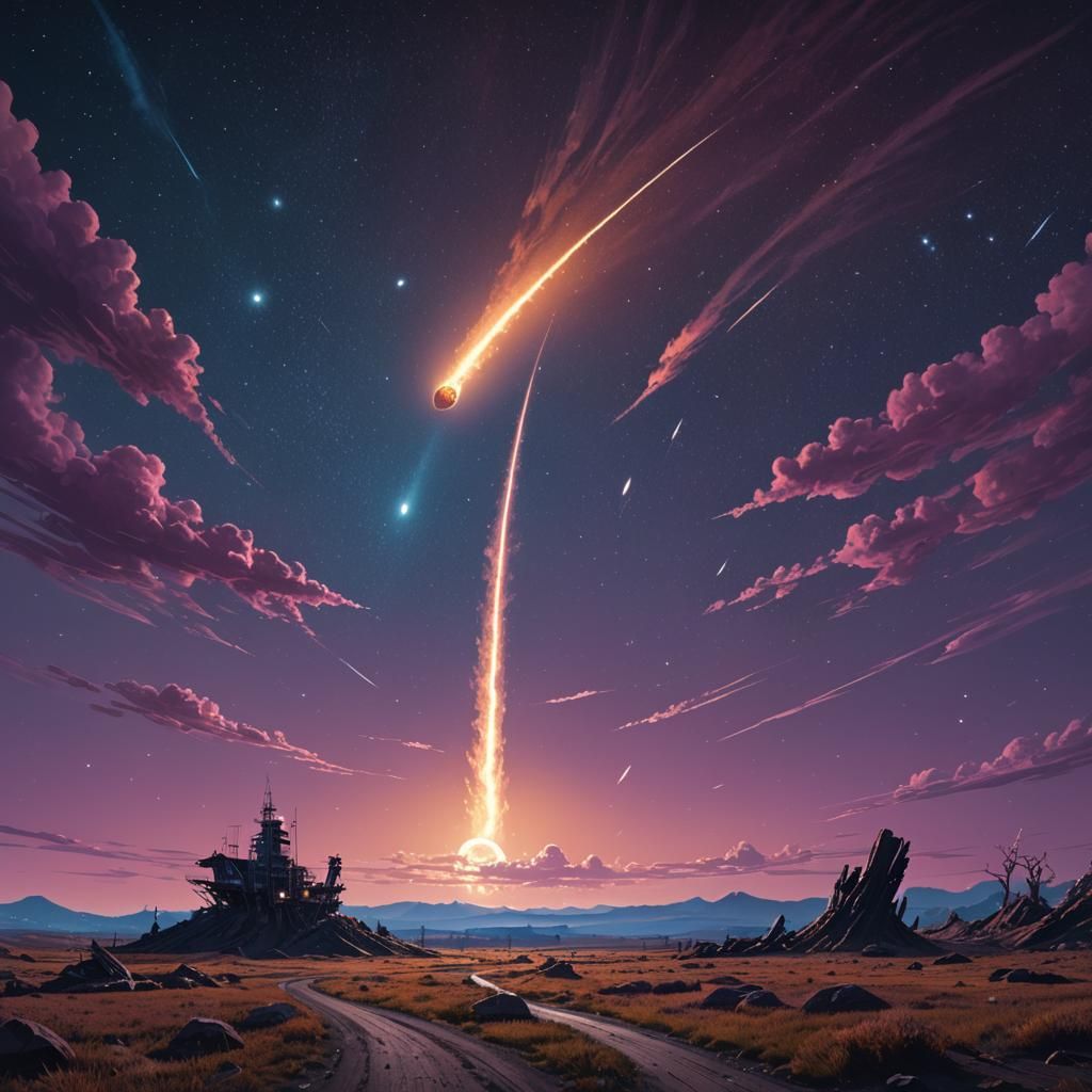 Spectacular Comet Trail Over a Starry Night Sky