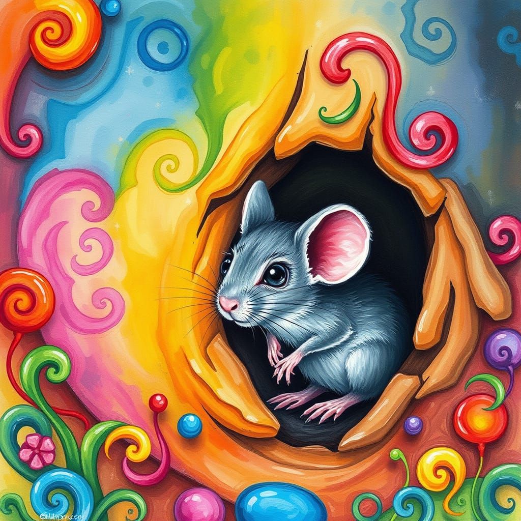 Whimsical Mouse Hides in a Colorful Wonderland