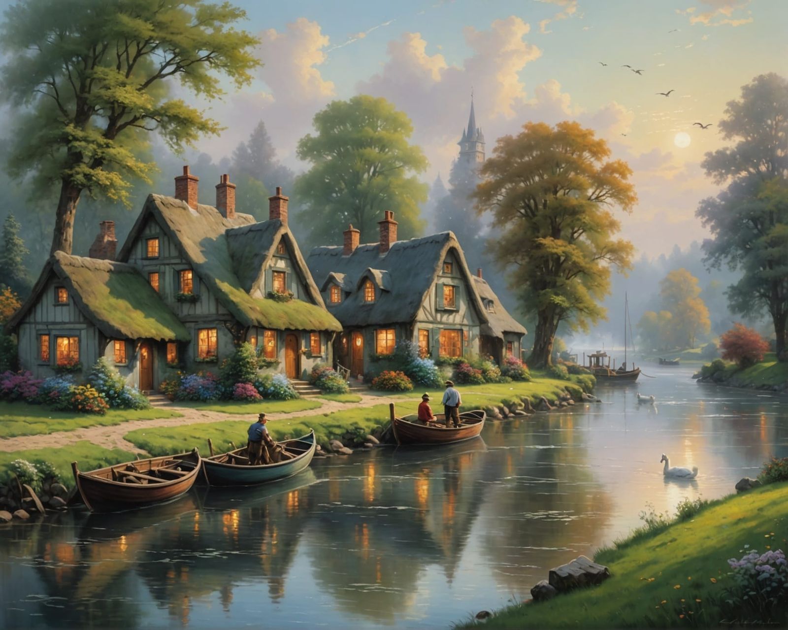 Idyllic River Scene in Oil Painting Style