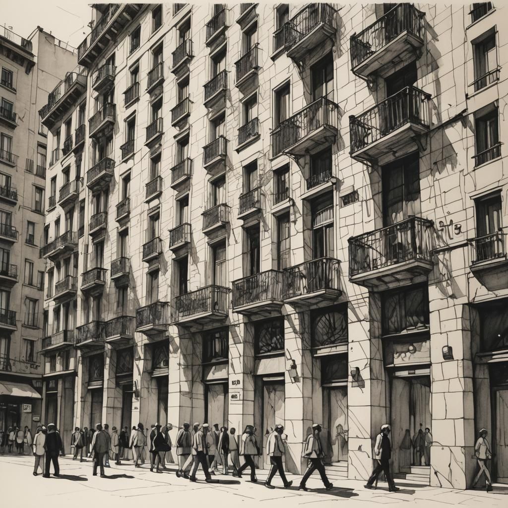 Barcelona Midtown Architectural Sketch in Pen