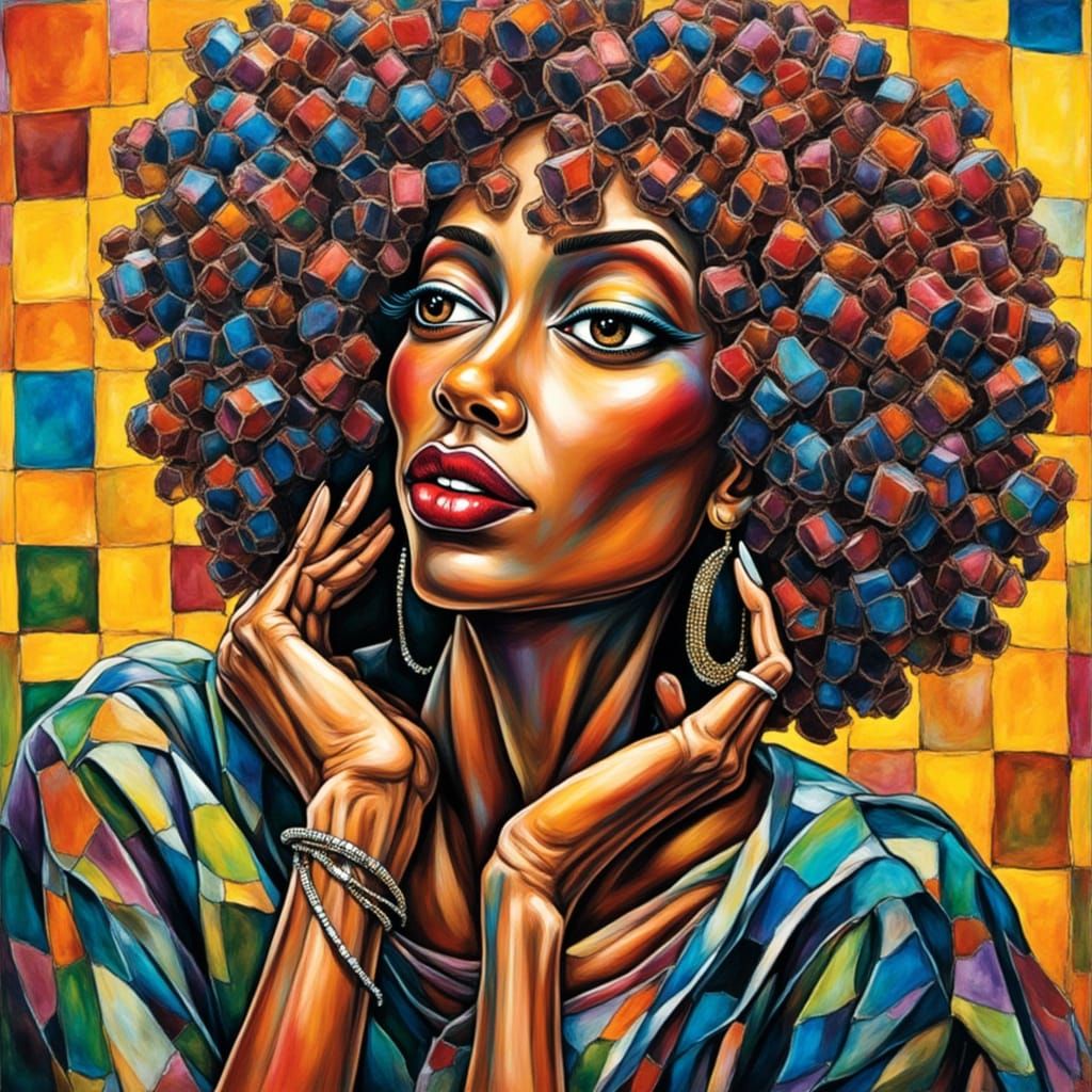 Impressionist Black Woman Portrait with Fiery Hair