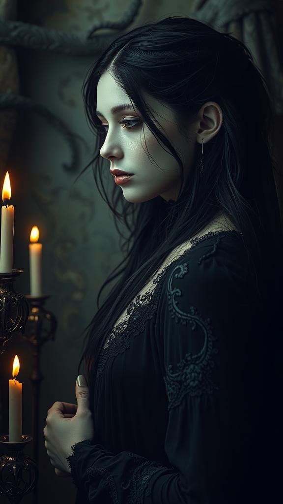 Eerie Woman in Gothic Dreamscape