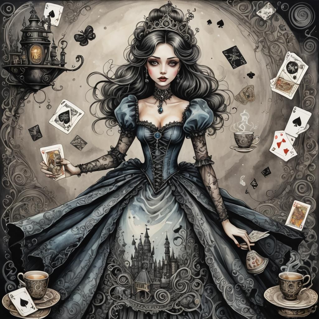 Gothic Steampunk Cinderella in Zentangle Style