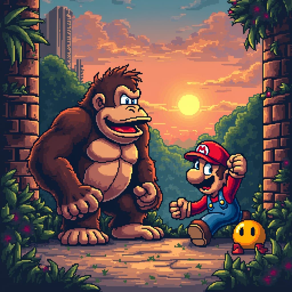 8-Bit Heroes Unite: Donkey Kong, Mario, and Pac-Man in Retro...