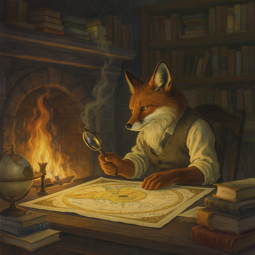 The Wise Old Fox Examining a Celestial Map