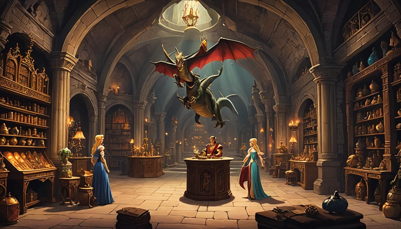 Dirk and Daphne in Dragon's Lair Treasure Room