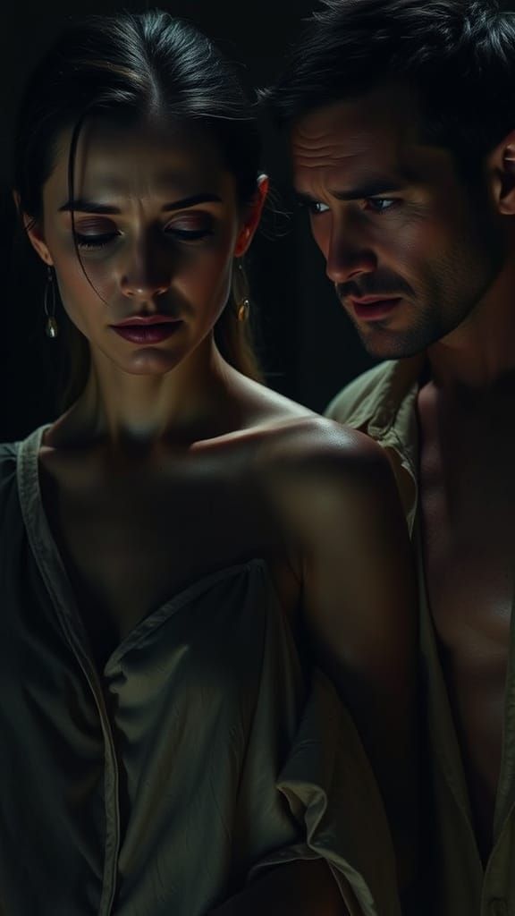 Tense Cinematic Scene of a Woman and Man