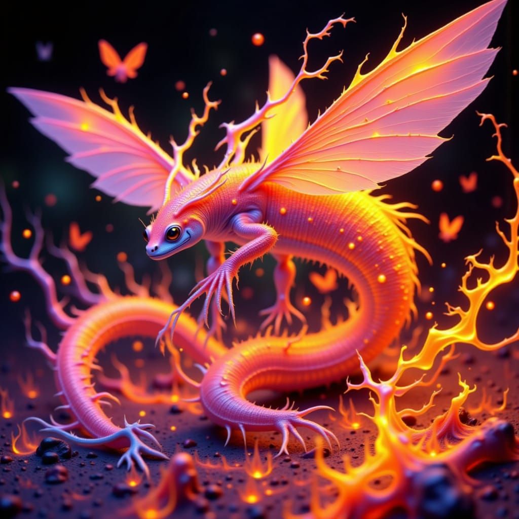 Sprites Transform in Fiery Dance, Art Nouveau Style