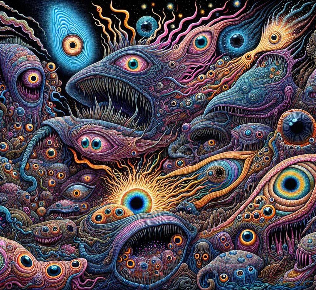 Surreal Creatures with Sea Glass Eyes in Netherworld