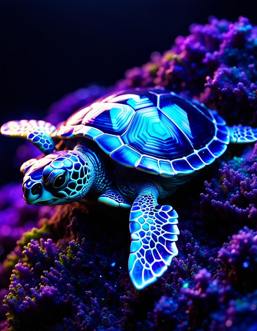 Opal Dichroic Chibi Sea Turtle in Sci-Fi Style