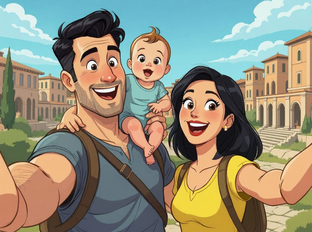 Belgian Family Selfie in the Roman Empire: Cartoon