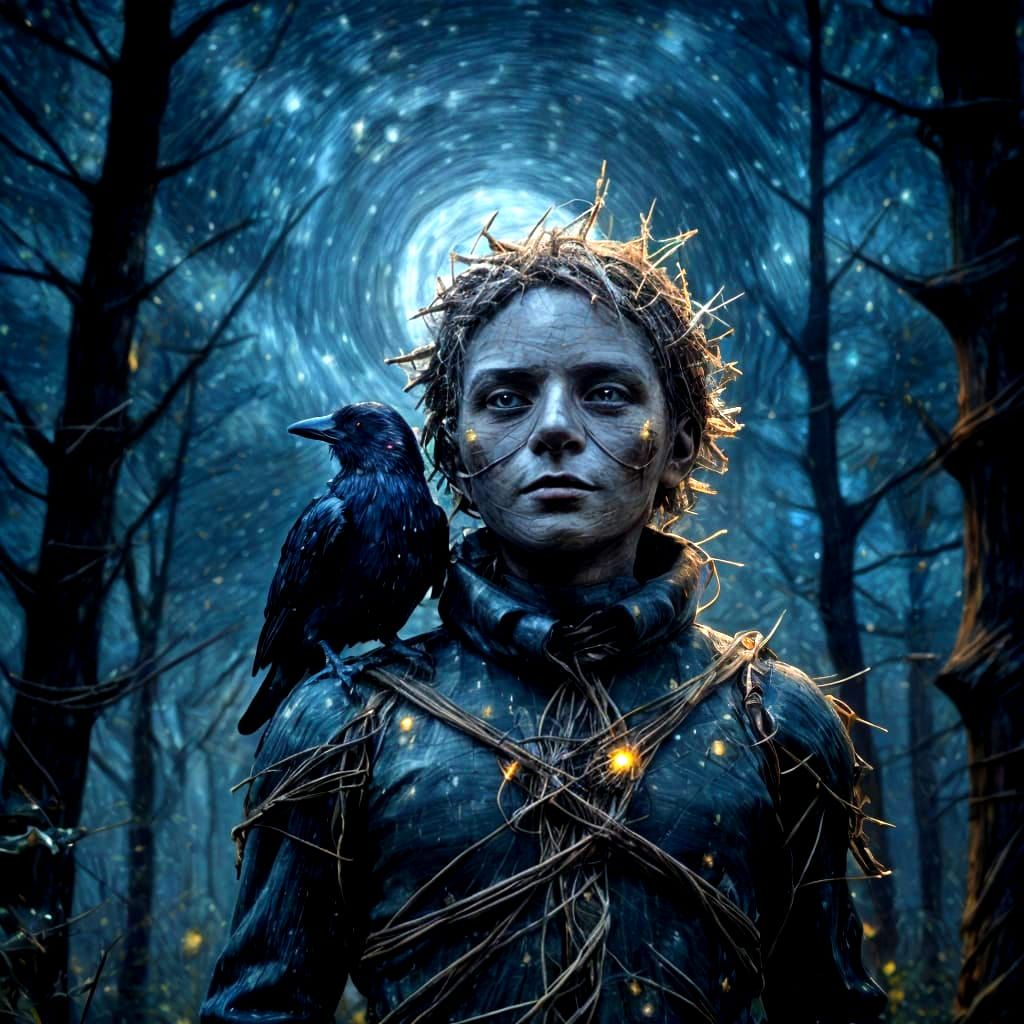 Baby Scarecrow With Crow, Cherry Velvet Theme