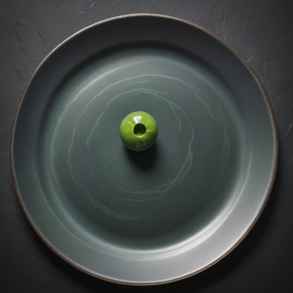 Hyperrealistic Green Pea on Black Plate, Macro Shot
