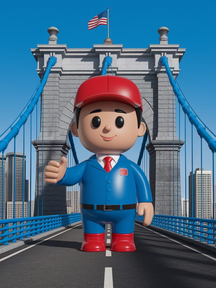 Vibrant Retro Cityscape Unfolds as a Playful Bridge Springs ...