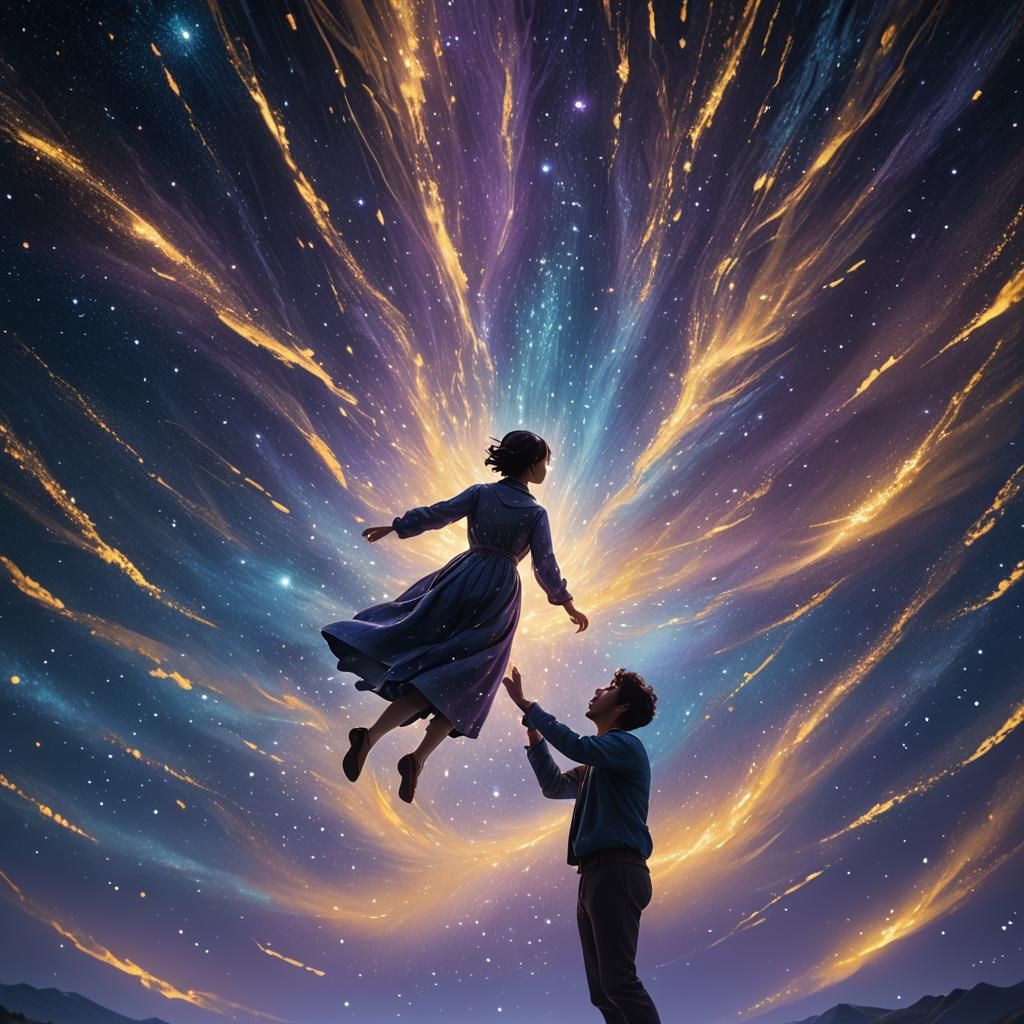 Mystical Starry Night Scene in Dreamy Surreal Style