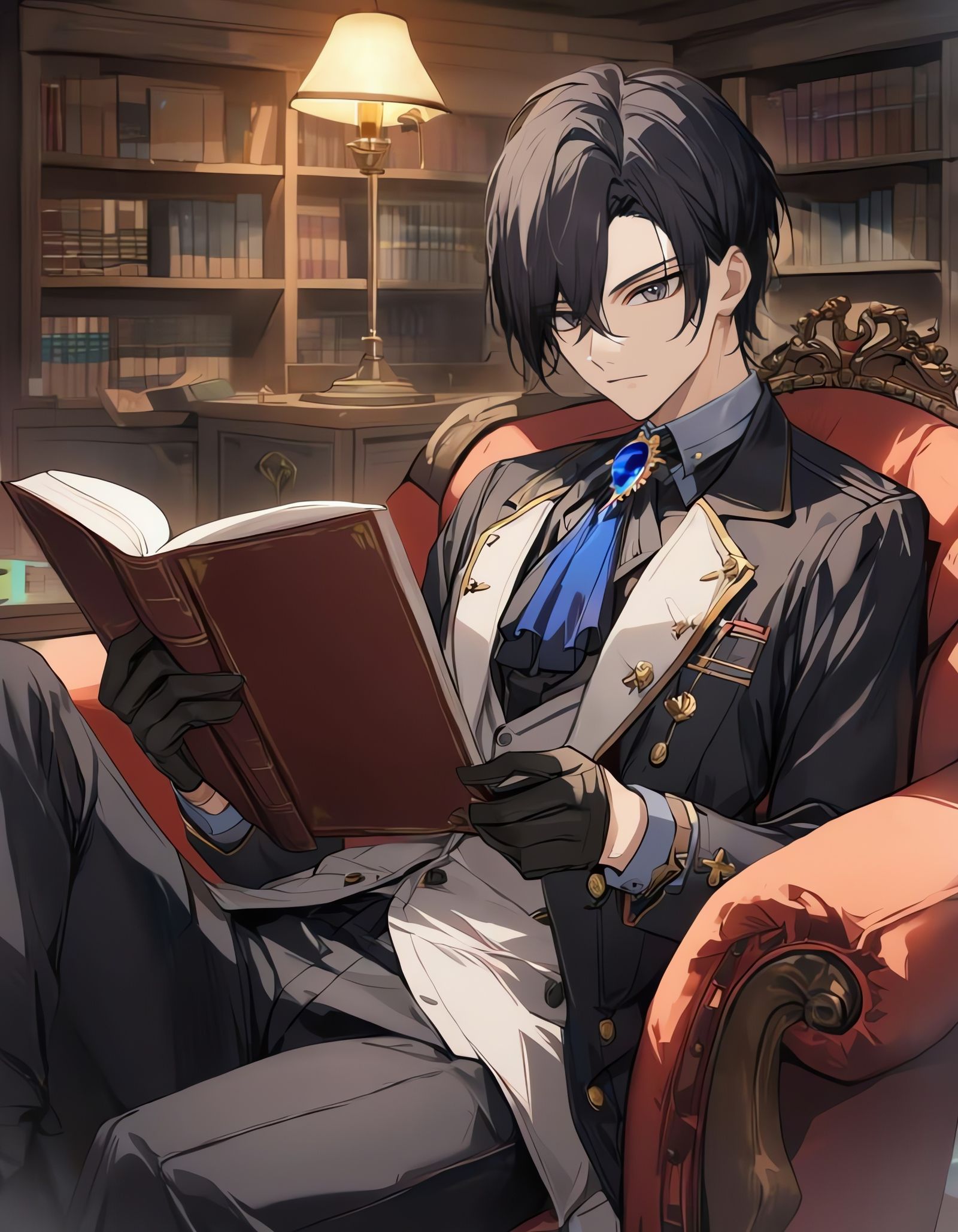 Bishounen Gentleman Reading in a Laboratory