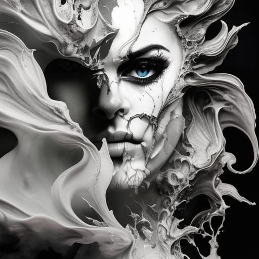 Adorable White Devil Portrait in Inkblot Art