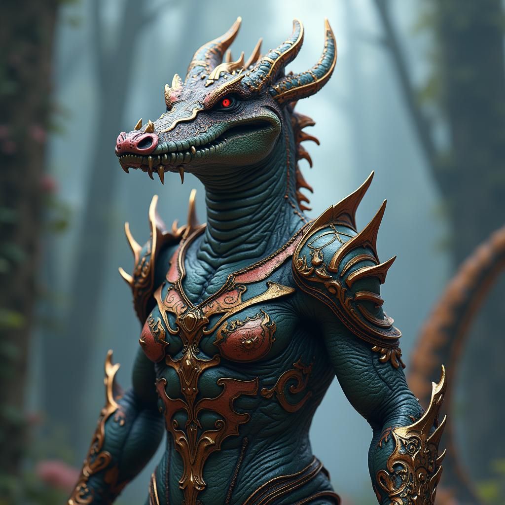 Armored Crocodile Warrior in Mystical Realm