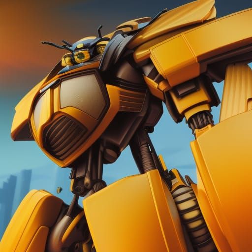 Steampunk Bumblebee Transformer in Ukiyo-e Style