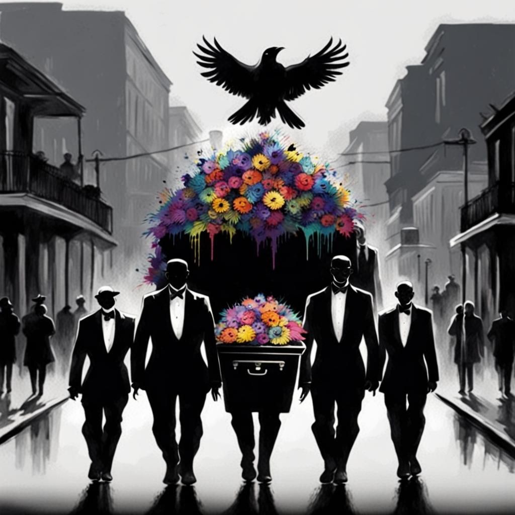 New Orleans Funeral Procession in Graffiti Art Style