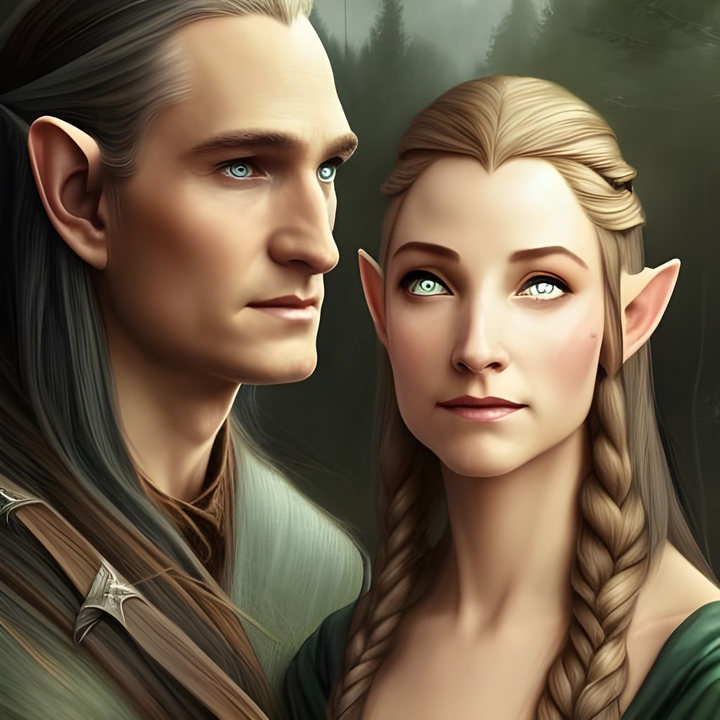 Elven Couple Portrait in Hyperdetailed Style