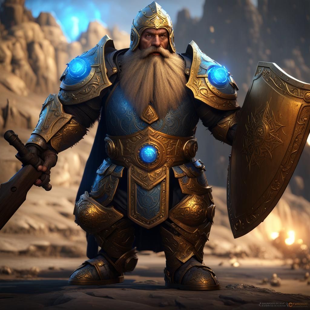 Dwarf Paladin with Glowing Aura in Golden Armor