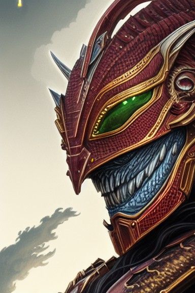 Detailed Dragonman Paladin in Red Iron Armour