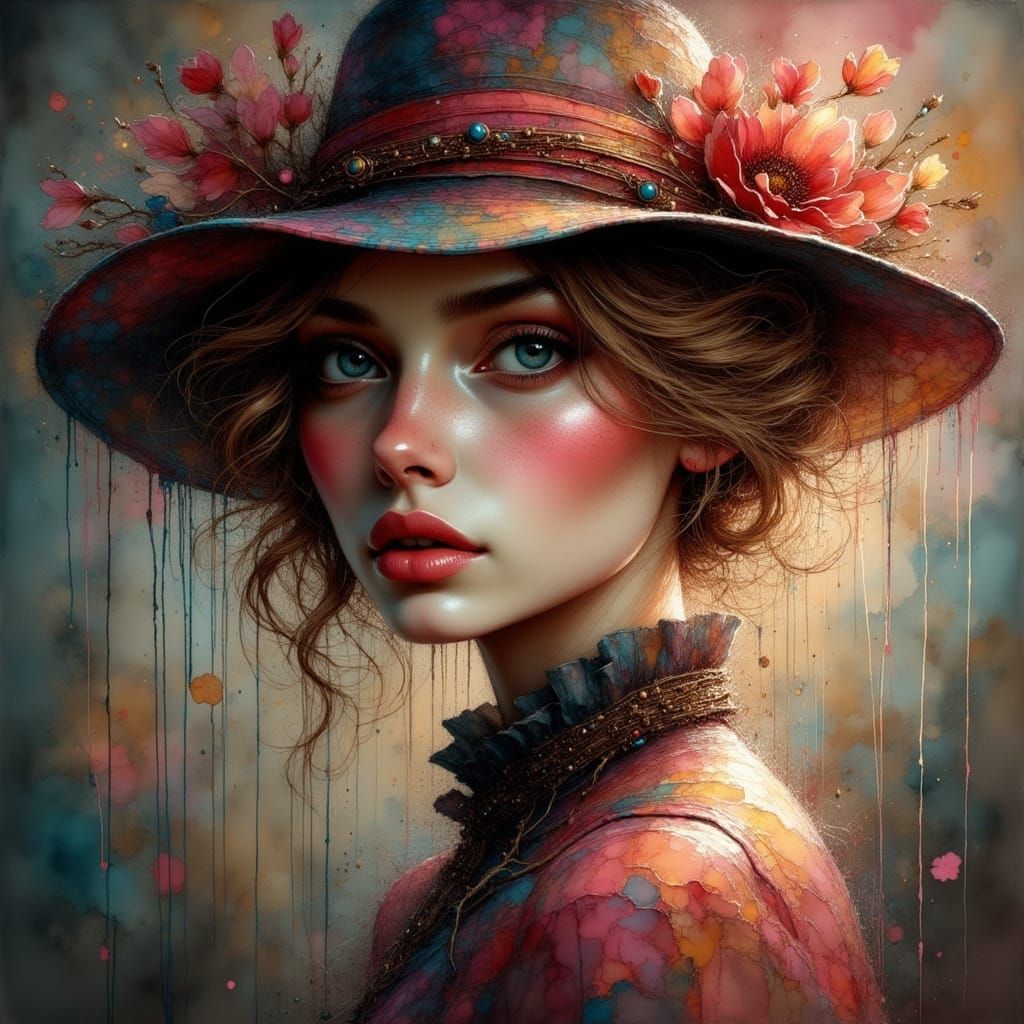 Beautiful Woman in Stylish Hat, Photorealistic Concept Art
