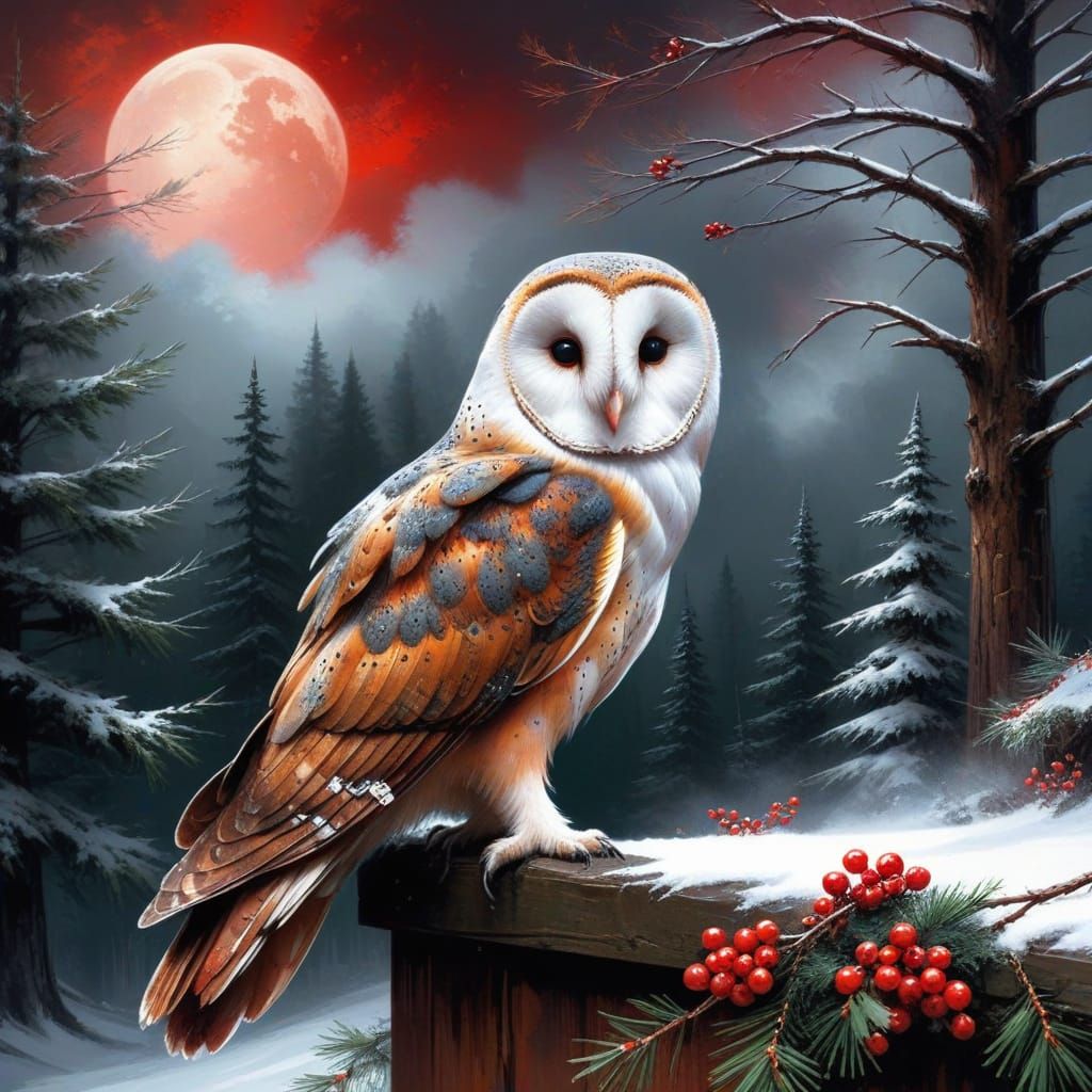 Vibrant Barn Owl in a Snowy Winter Wonderland