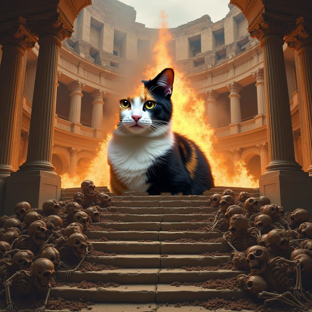 Cat on Bone Throne in Colosseum