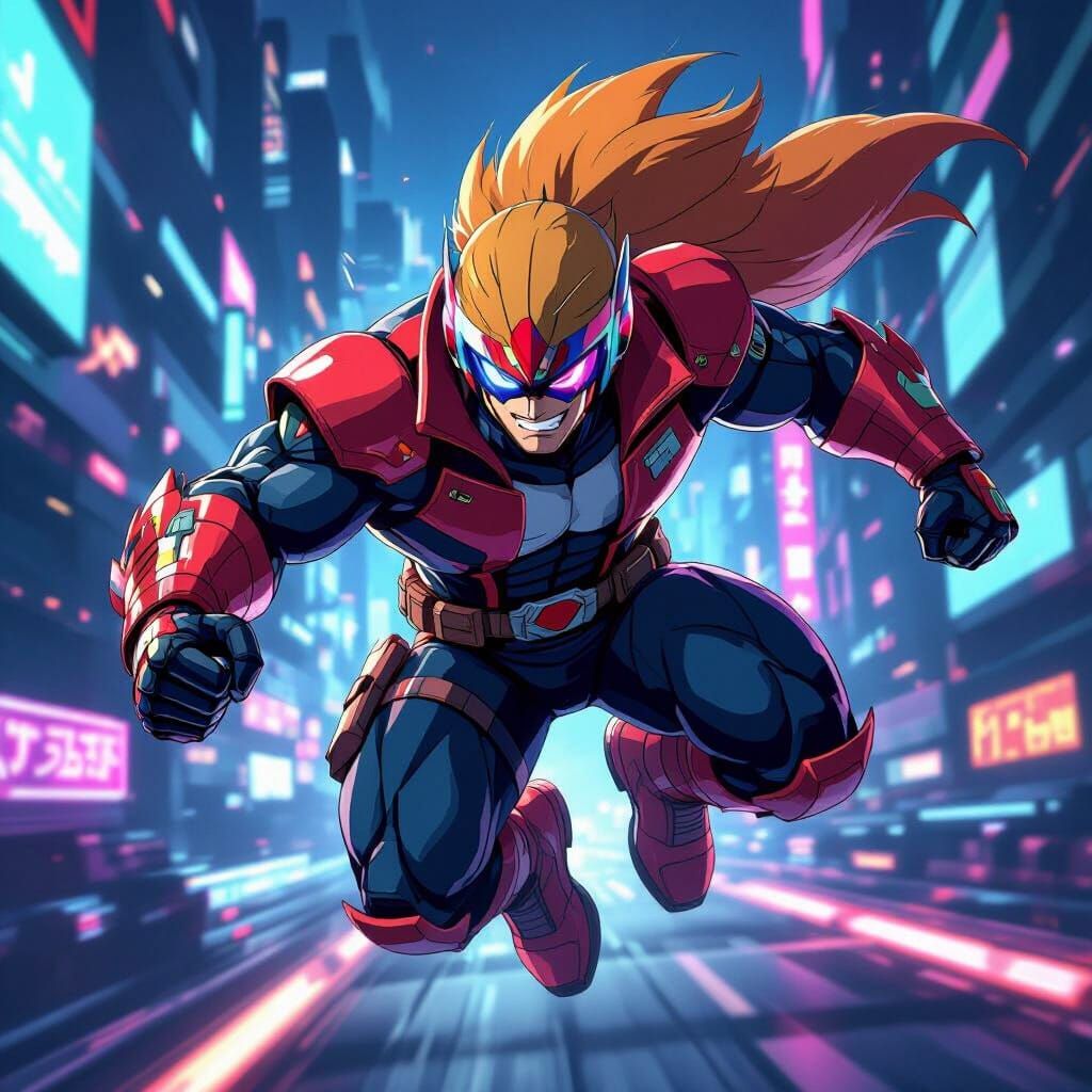Captain Falcon in Dynamic Neon City Pose