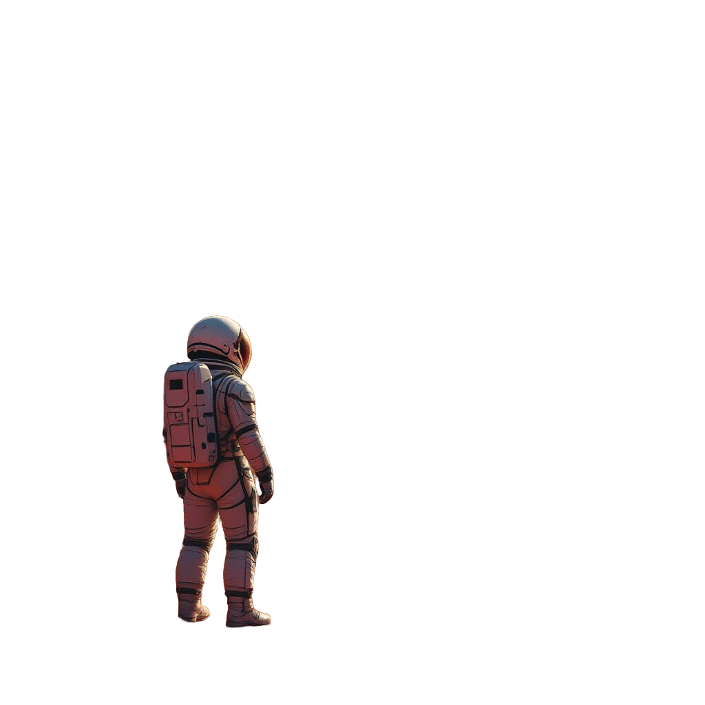 Astronaut on Crimson Planet with Twin Moons