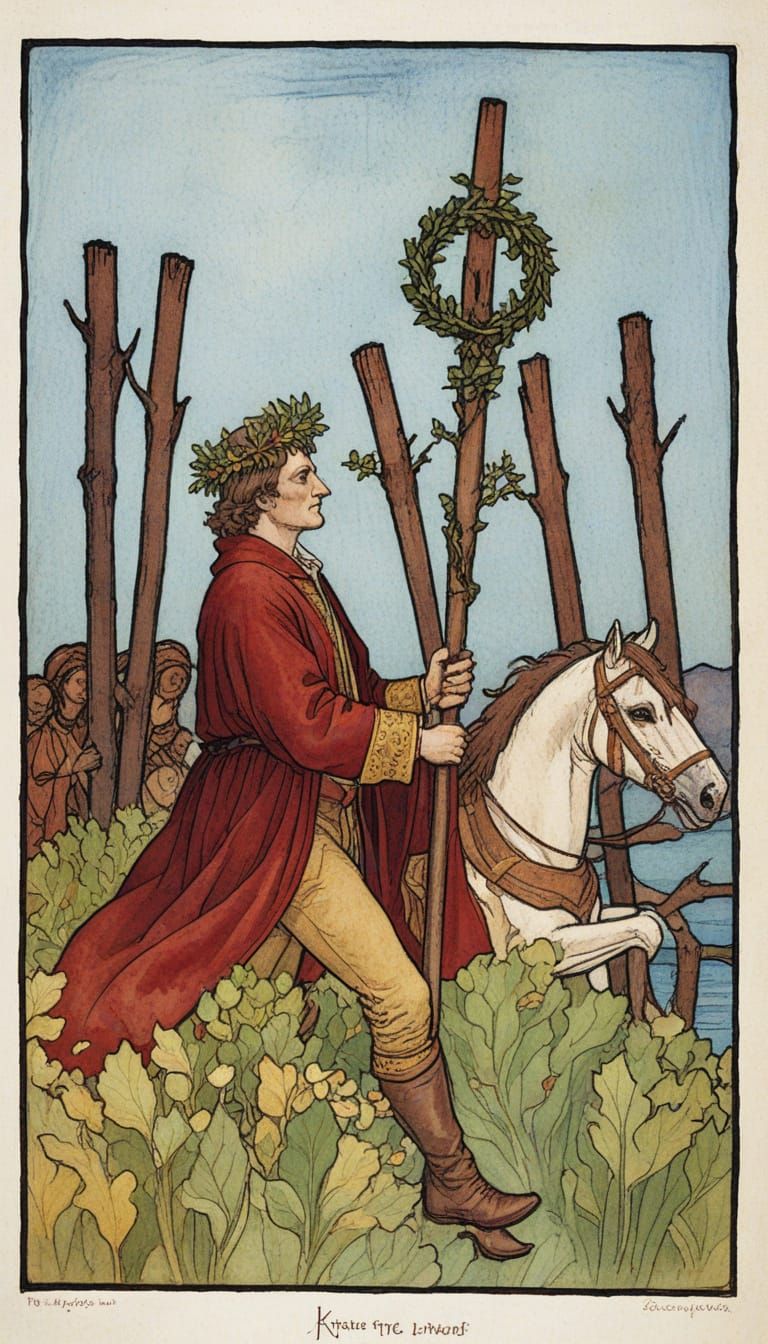 Regal Figure Raises Staff Amidst Onlookers in a Blend of Mys...