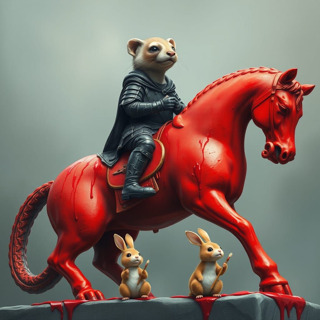 Regal Ferret War Hero in Vibrant Red Painted Armor