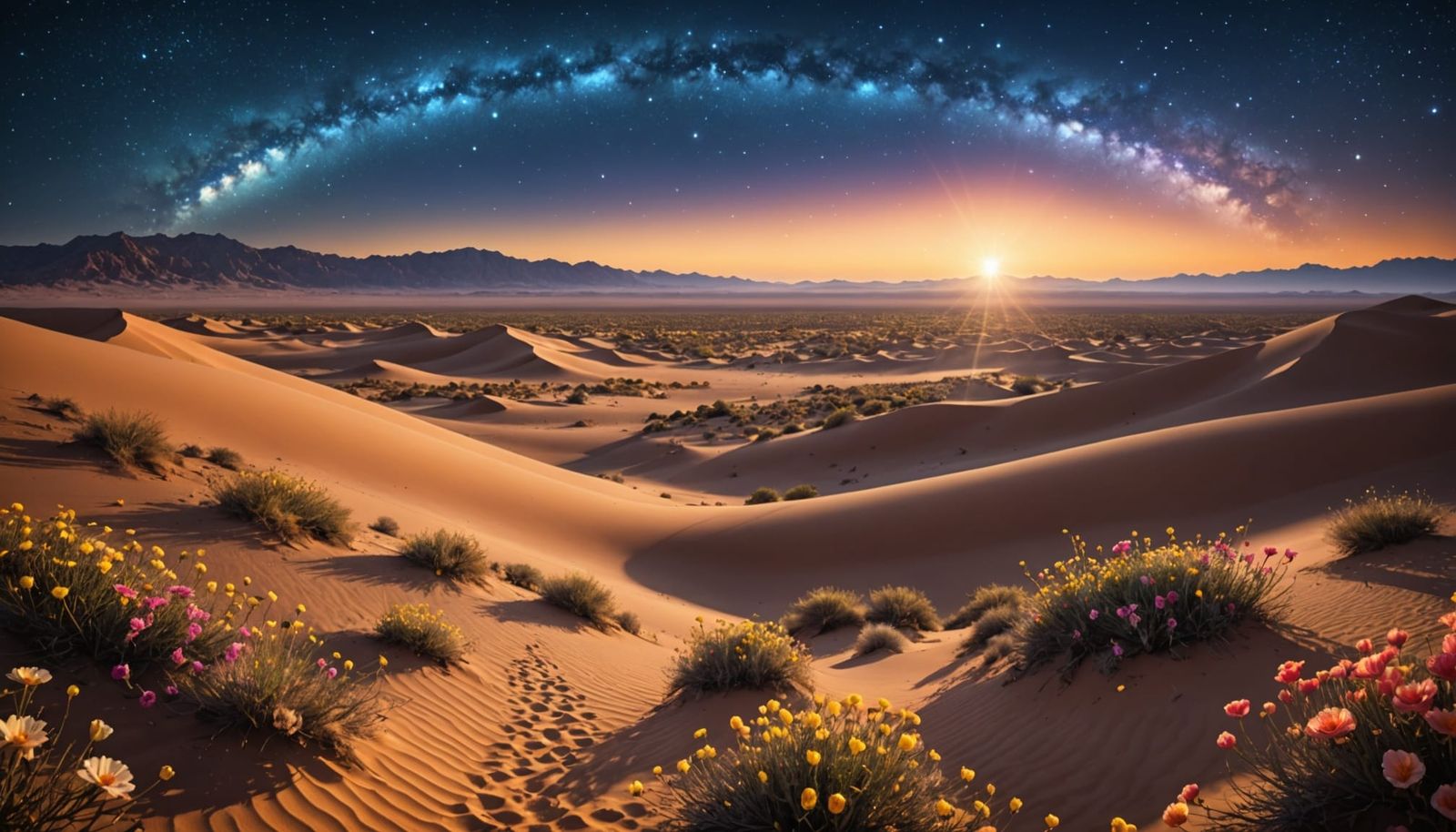 Mystical Desert Oasis with Luminous Flowers