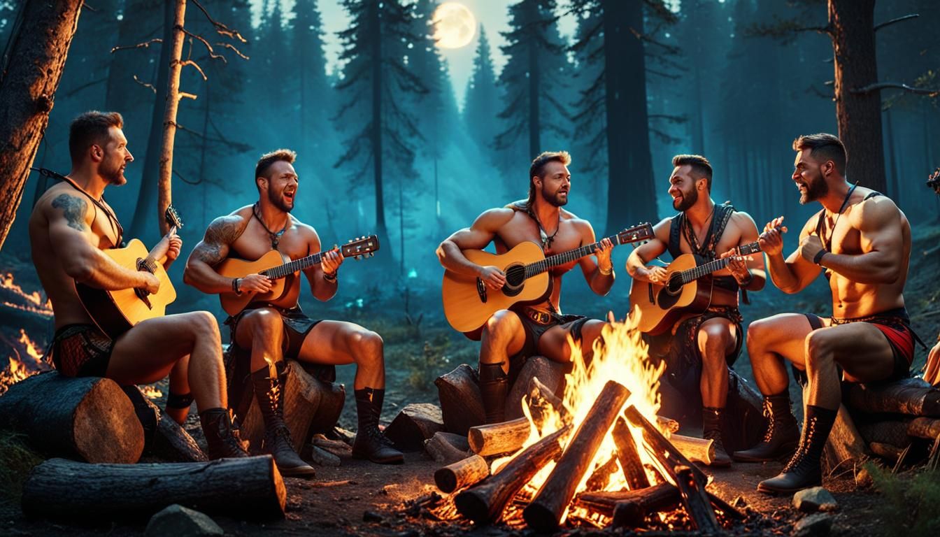 Men Around Campfire in Detailed Matte Painting