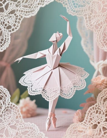 Lace Collage Origami Ballerina Dreamscape
