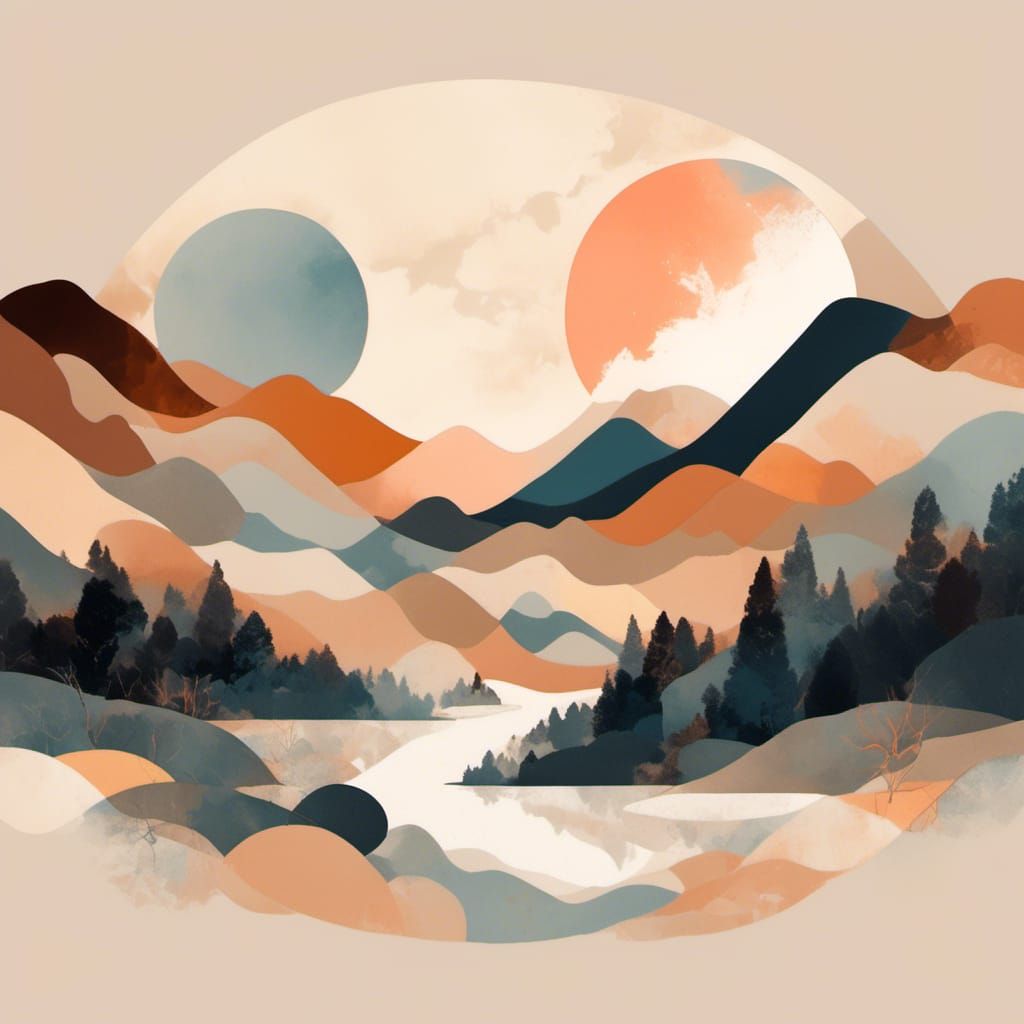 Minimalist Abstract Painting with Retro Color Palette