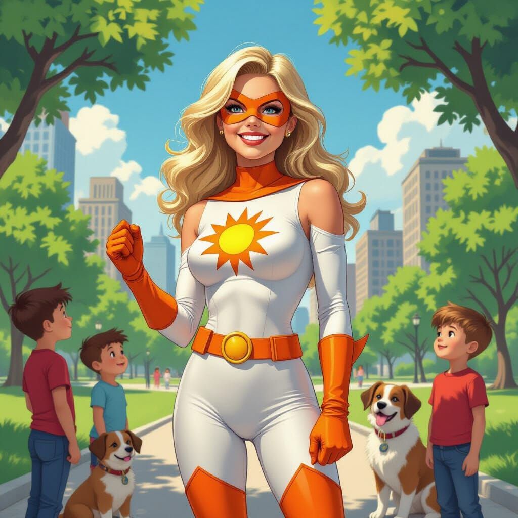Blonde Superheroine in Pulp Art Style