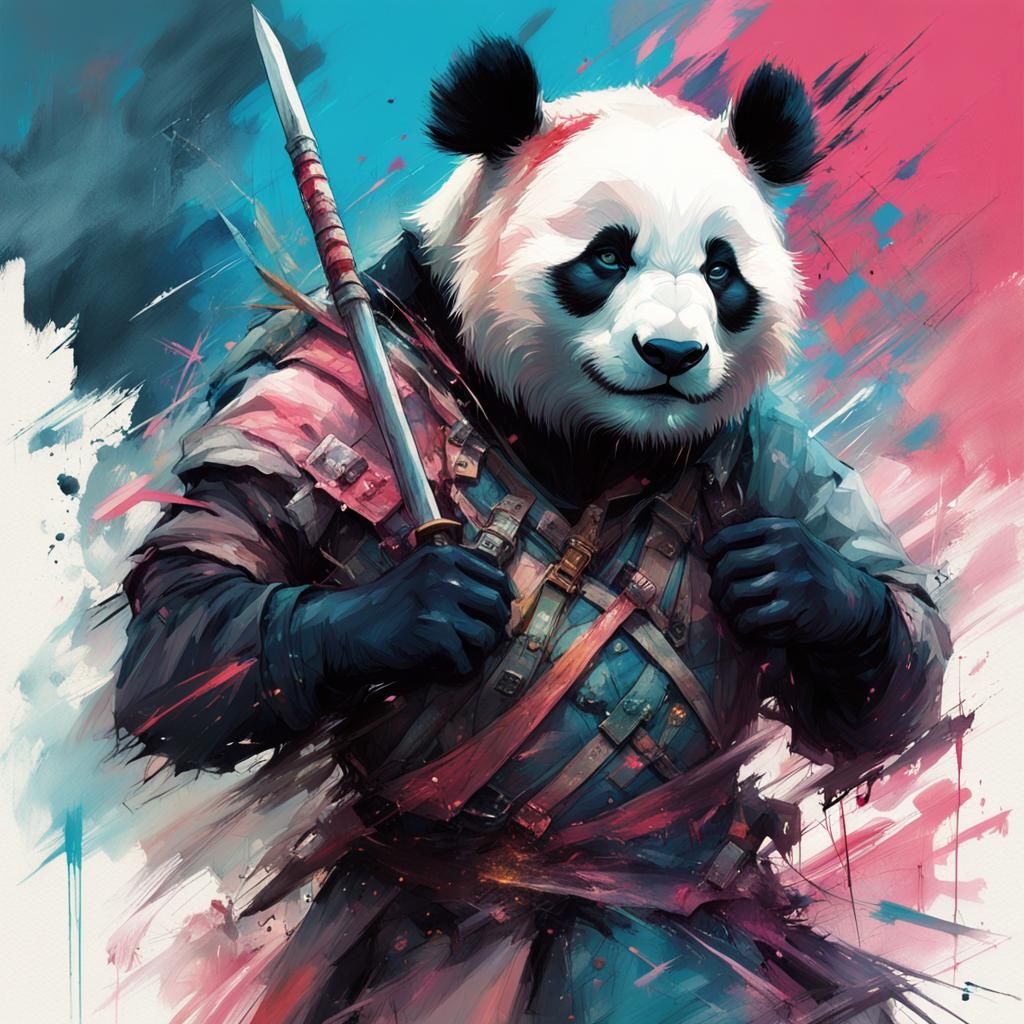 Panda Competes in Highland Games: Digital Airbrush Art
