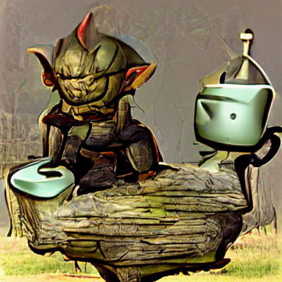 Goblin with Tea Kettle Hat on Stump
