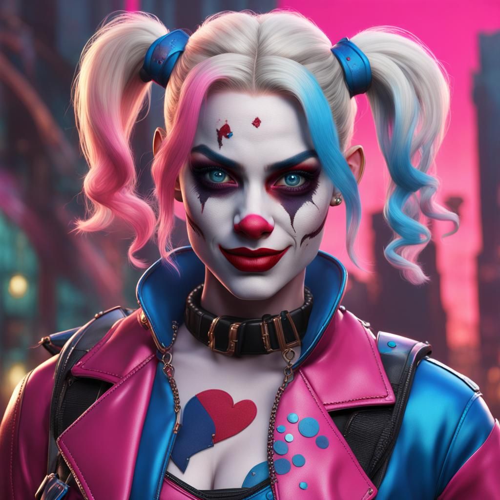 Harley Quinn Blowing Kiss: Detailed Digital Portrait