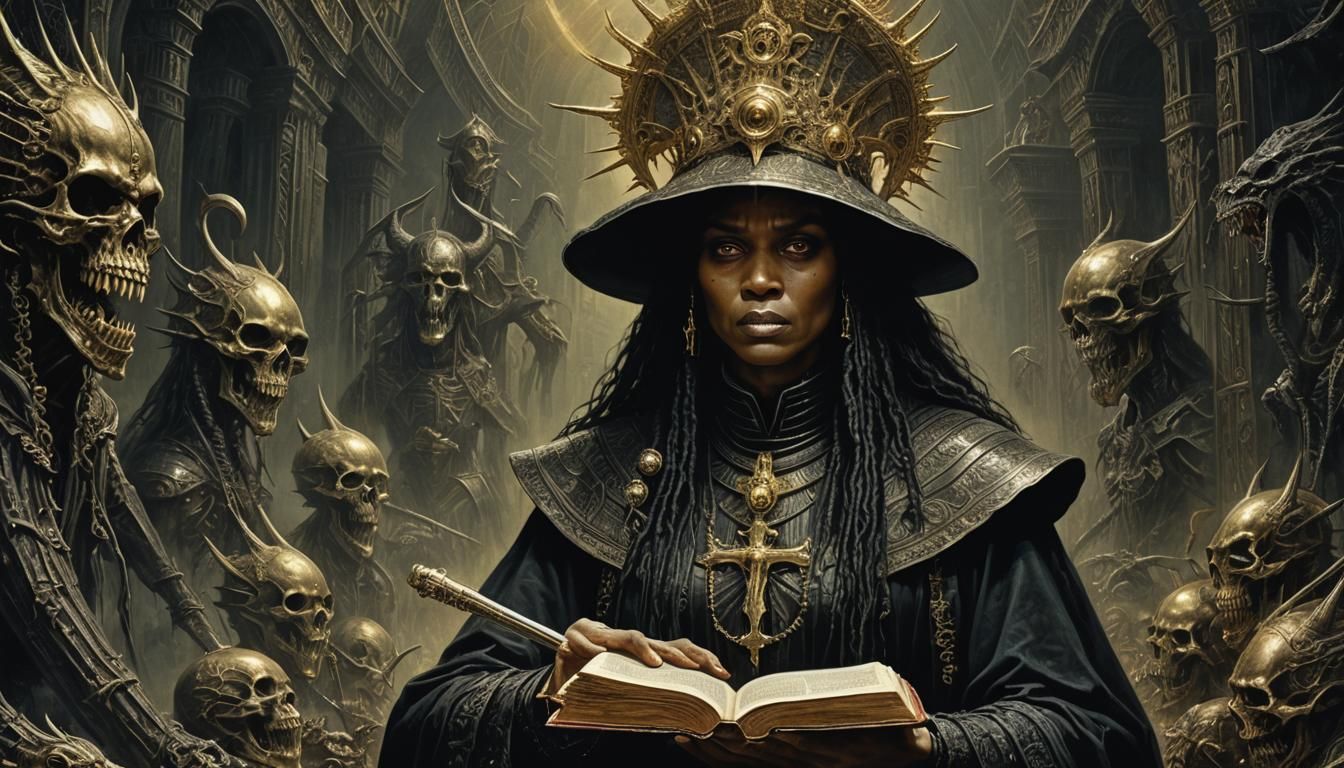 Woman Priest Summons Demons in Stygian Atmosphere